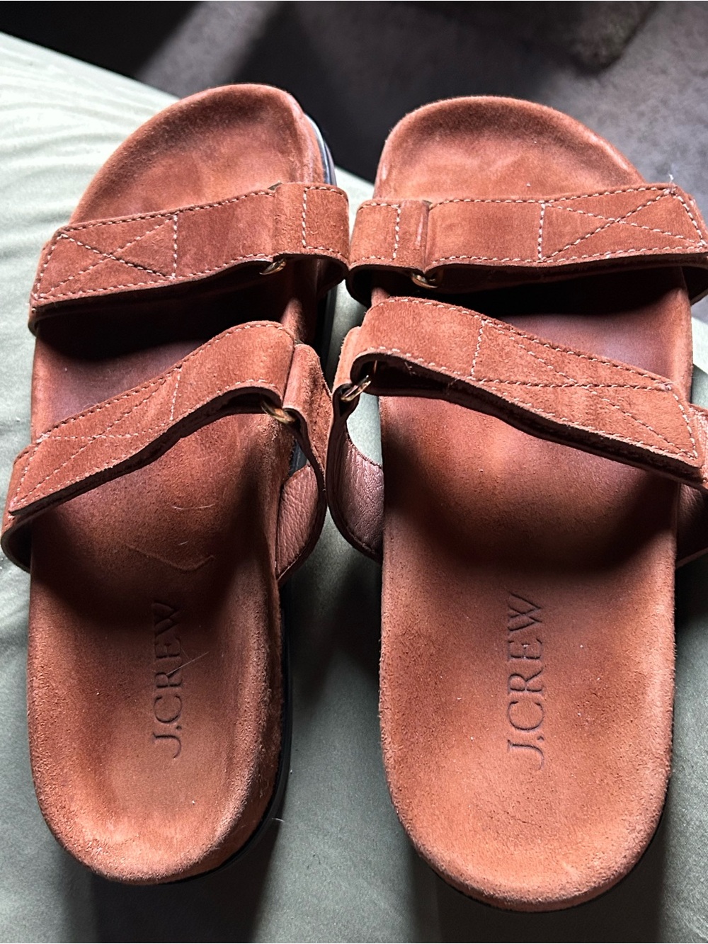 J. Crew Men’s Rust Brown Suede Double-Strap Slide Sandals